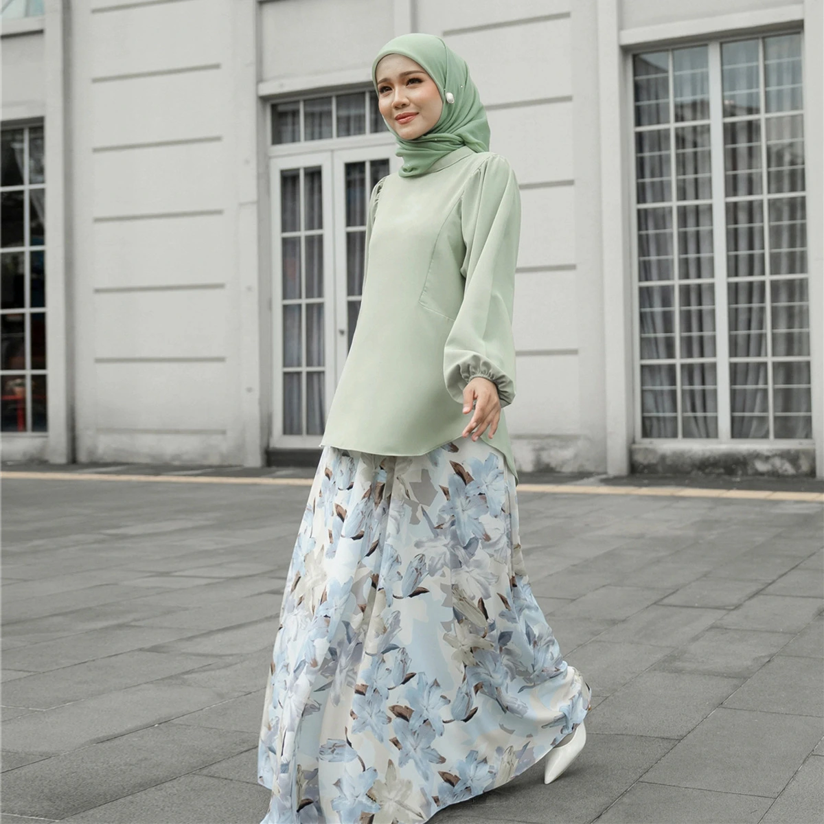 Robe trapèze pour femme d'inspiration musulmane en polyester avec taille élastique, lavable en machine et imprimé floral